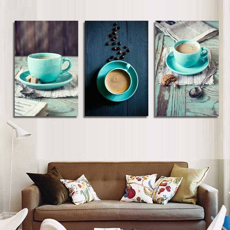 Blue 3 Piece Coffee Cup 3'lü Kətan Tablo Seti - 1