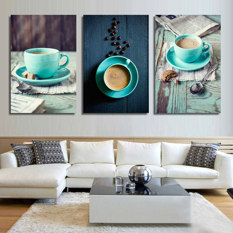 Blue 3 Piece Coffee Cup 3'lü Kətan Tablo Seti - 2