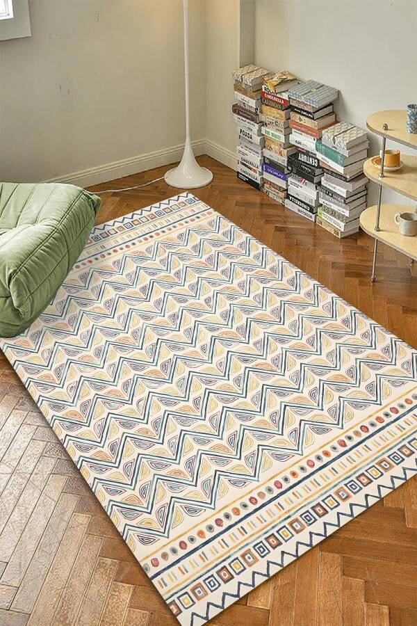 Bohem Temalı Zigzag Desen Dijital Baskılı Zenit Kilim - 1