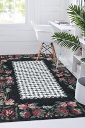 Çiçek ve Elmas Vintage Desen Dijital Baskılı Zenit Kilim - 1