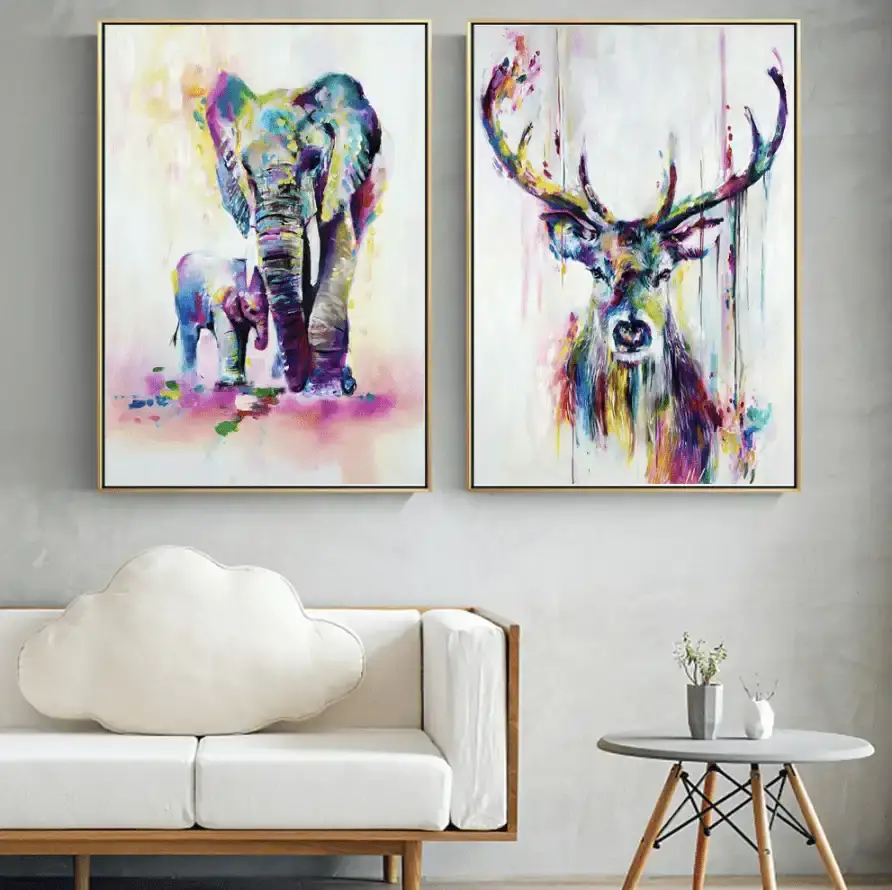 Deer And Elephant 2'li Set Kətan Tablo - 2