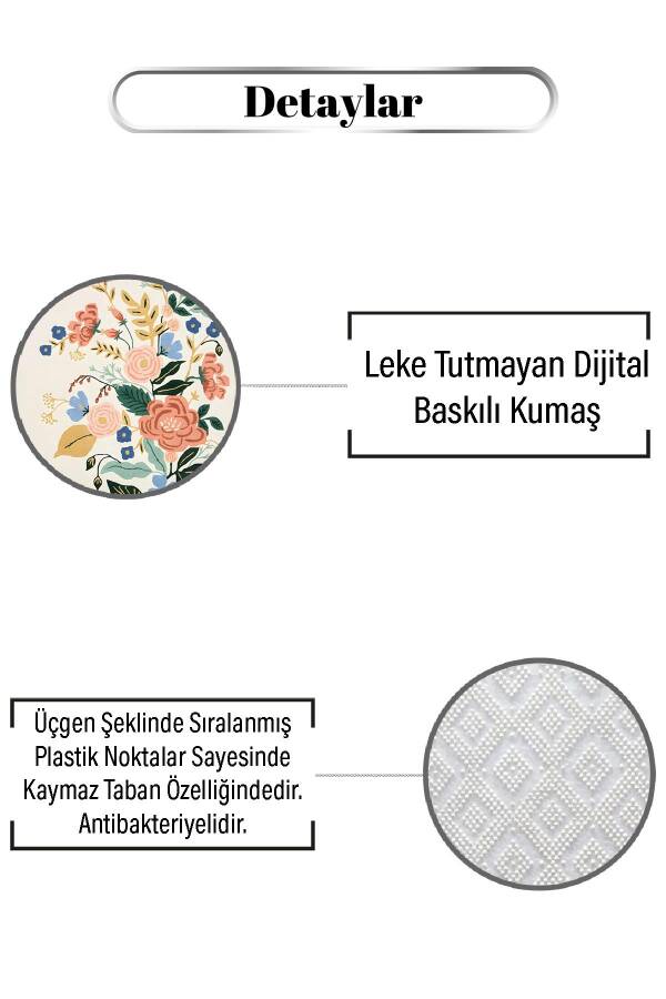 Düz Çiçek Desen Dijital Baskılı Zenit Kilim - 3