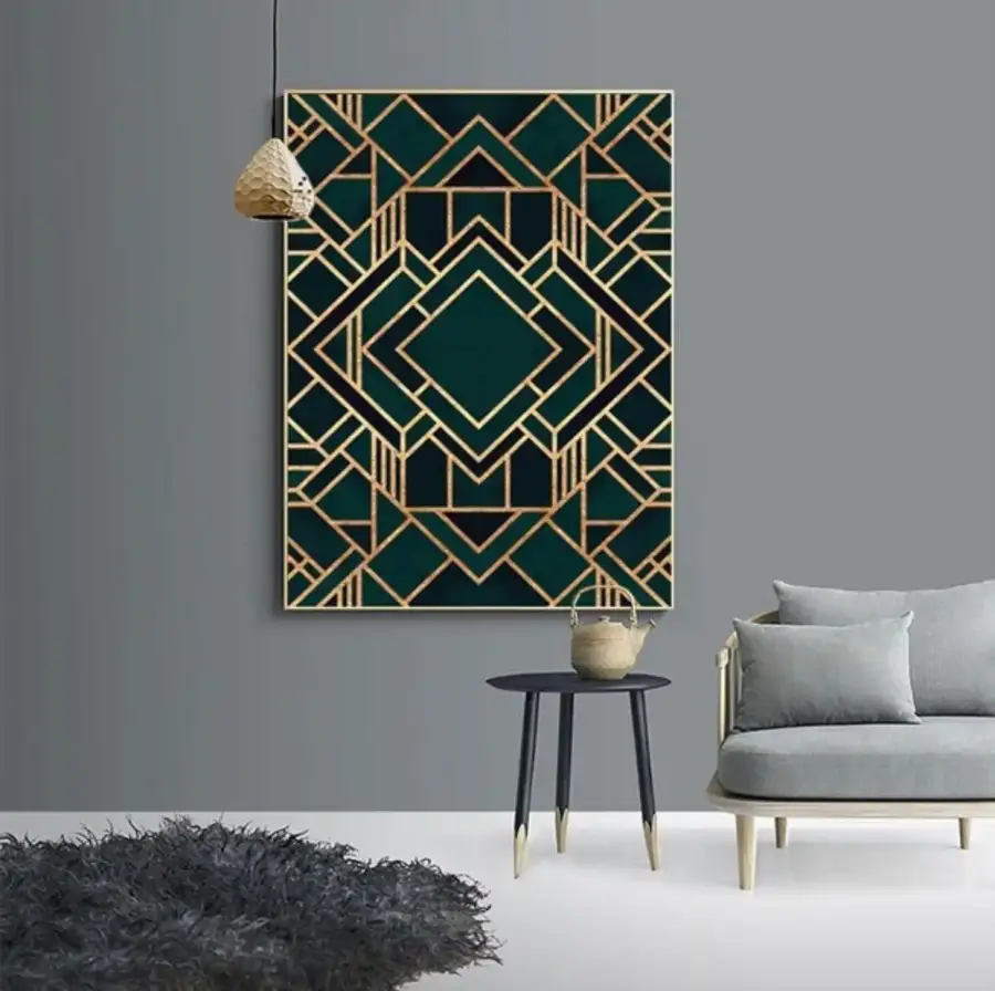 Green Gold Geometrik Kətan Tablo TB1165 - 2