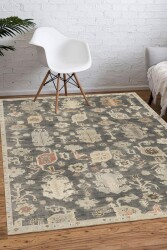 Gri Eskitme Vintage Desen Dijital Baskılı Zenit Kilim - 1