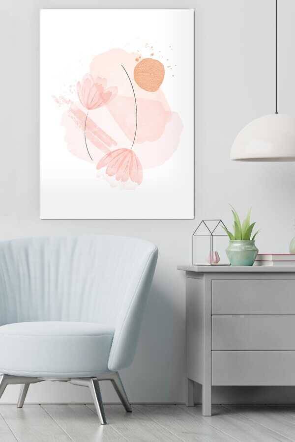 Kətan Light Pink Floral Deseni Tablo 0850 - 1