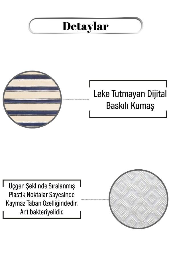 Krem Lacivert Desen Dijital Baskılı Zenit Kilim - 3