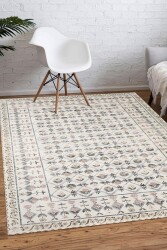 Krem Renkli Çiçek Desen Dijital Baskılı Zenit Kilim - 1