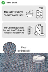 Lacivert Tonlu Elmas Desen Dijital Baskılı Zenit Kilim - 2