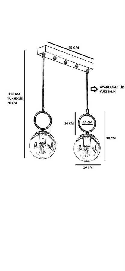 Morino 2 Li Sıralı Bal Camlı Eskitme Çilçıraq - 3