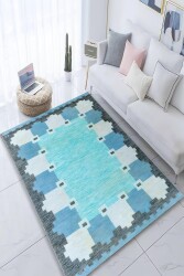 Ortası Mavi Desen Dijital Baskılı Zenit Kilim - 1