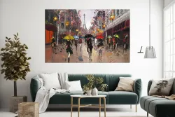 Paris Street Oil Painting Kətan Tablo - 1