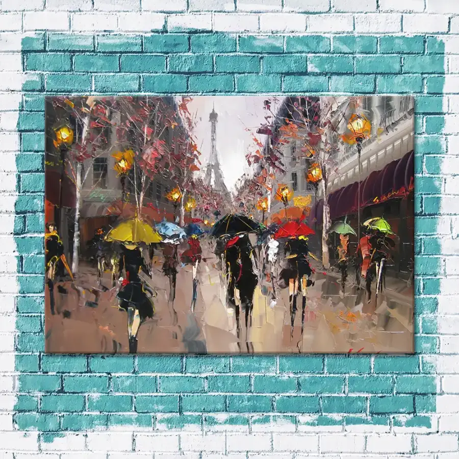 Paris Street Oil Painting Kətan Tablo - 2