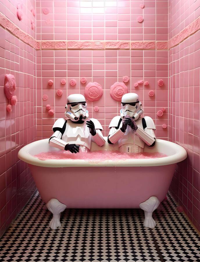 Pembe Küvetteki Stormtrooper Kanvas Tablo - 3