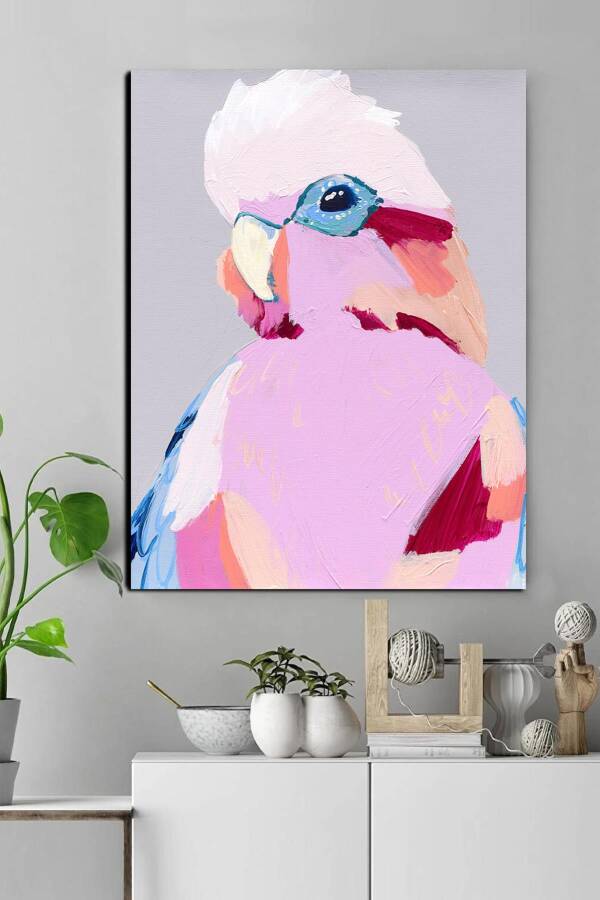 Pink Galah Bird Kətan Tablo - 1