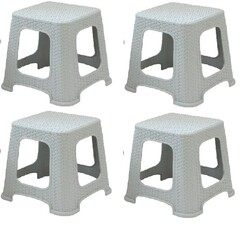 Plastik Rattan Hasır Teksturalı Kiçik Tabure 4 lü Set - 4