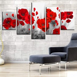 Poppy Red Flower 5 Parçalı Kətan Tablo 155x85 cm - 4