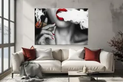 Red Lips Girl with Cigar Kətan Tablo TB1040 - 3