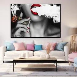 Red Lips Girl with Cigar Kətan Tablo TB1040 - 2