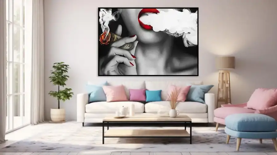 Red Lips Girl with Cigar Kətan Tablo TB1040 - 4