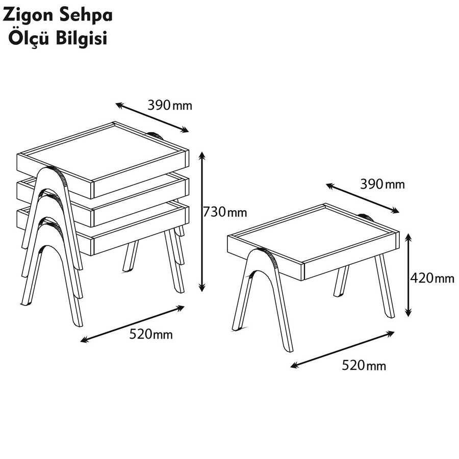 Roma Zigon Sehpa - Ceviz / Beyaz - 4