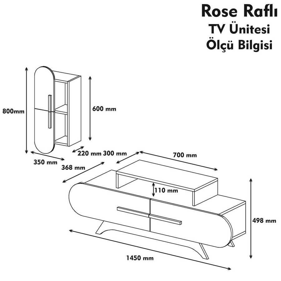 Rose Divar Rəfli Tv Stend - Ceviz / Sarı - 4