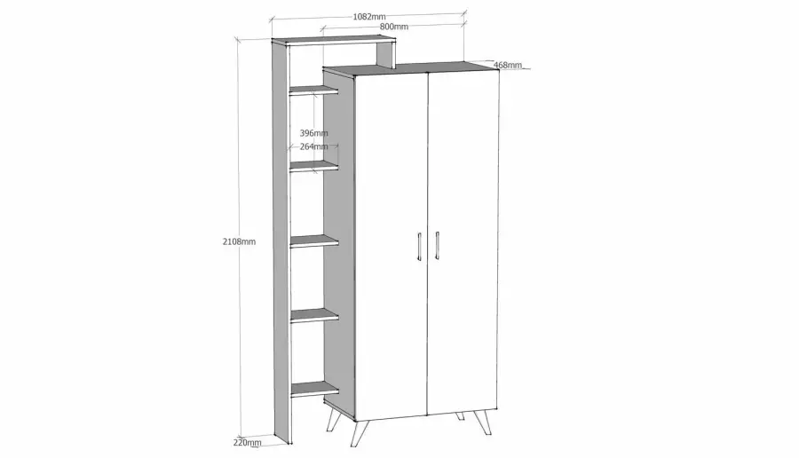 Serta Rəfli 2 Qapılı Dolab - Antrasit/Ağ - 6