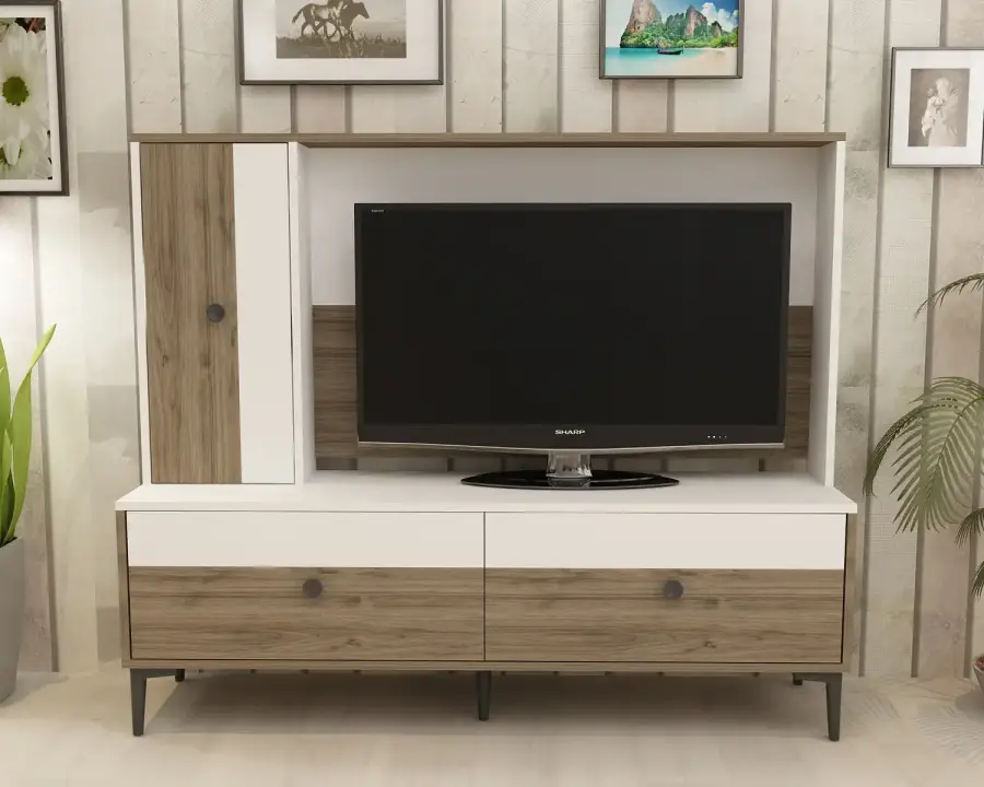 Sindy Tv Stend - Ağ/Cəviz - 2