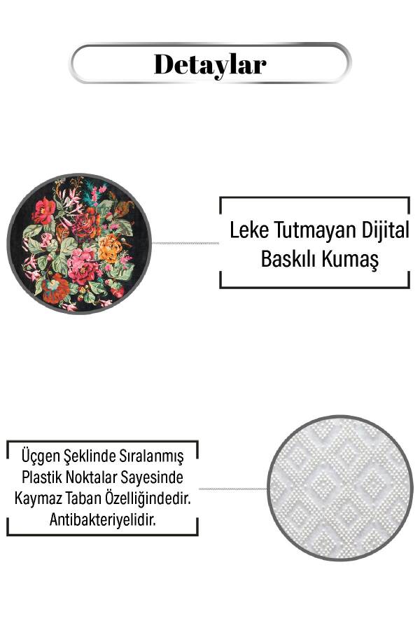 Siyah Üstüne Canlı Çiçek Desen Dijital Baskılı Zenit Kilim - 3