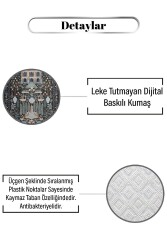 Siyah Üstüne Ev ve Doğa Desen Dijital Baskılı Zenit Kilim - 3