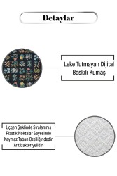 Siyah Üstüne Renkli Çiçek Desen Dijital Baskılı Zenit Kilim - 3