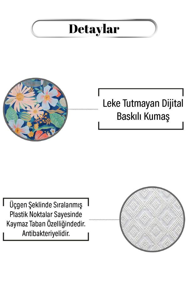 Soğuk Renkli Çiçek Desen Dijital Baskılı Zenit Kilim - 3