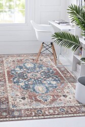 Soluk Tonlu Vintage Desen Dijital Baskılı Zenit Kilim - 1