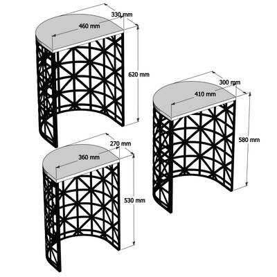 Stil Metal Ferforje 3Lü Zigon Sehpa - Beyaz/Mermer - 4