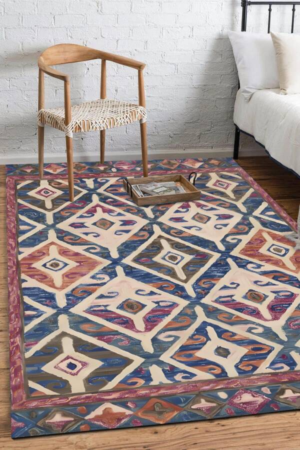 Sulu Boya Temalı Geometrik Desen Dijital Baskılı Zenit Kilim - 1