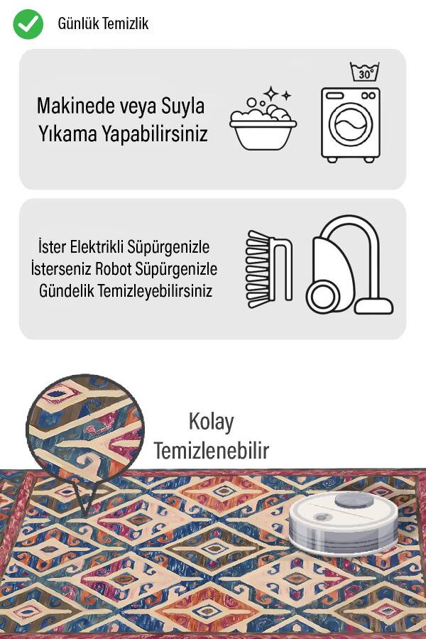 Sulu Boya Temalı Geometrik Desen Dijital Baskılı Zenit Kilim - 2