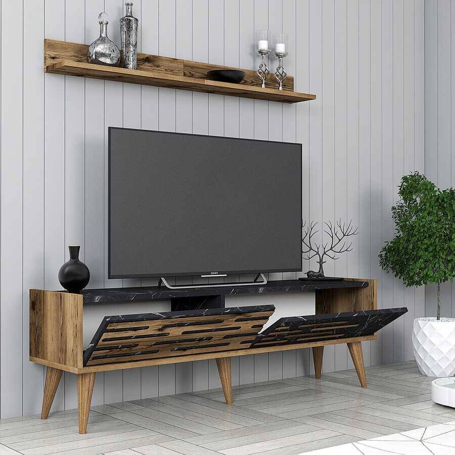 Valensiya 140Cm Tv Stend - Ceviz / Siyah Mermer - 3