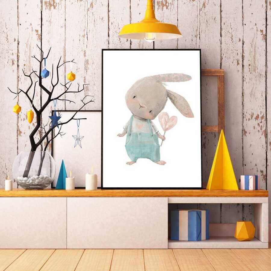 Watercolor Baby Rabbit Kətan Tablo - 2