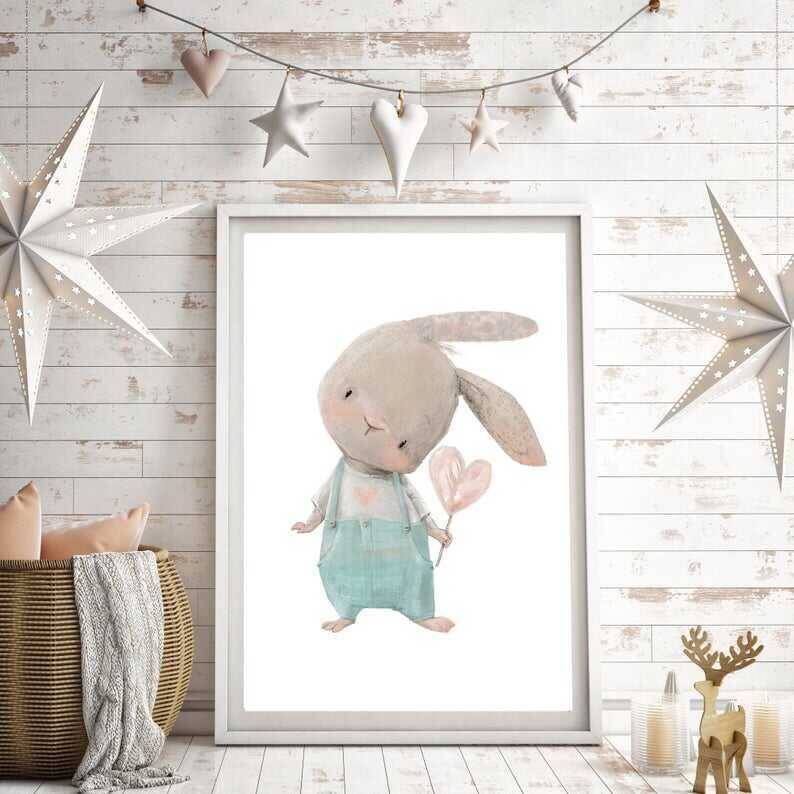 Watercolor Baby Rabbit Kətan Tablo - 3