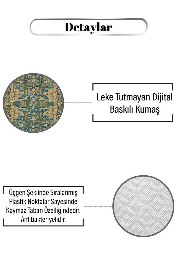 Yeşil Temalı Otantik Desen Dijital Baskılı Zenit Kilim - 3